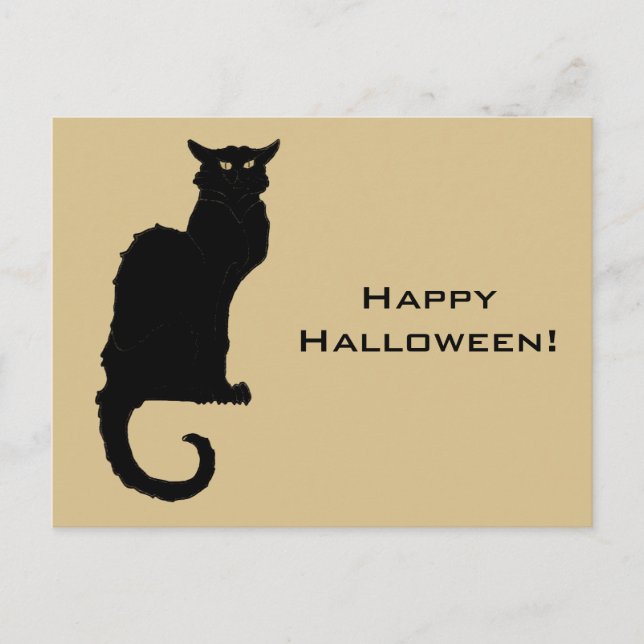 Vintage Halloween, Spooky Art Nouveau Black Cat Postcard (Front)