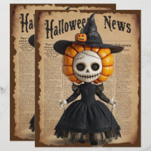Vintage Halloween Spooky Doll Scrapbook Paper 