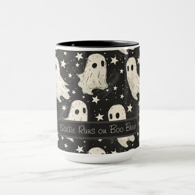 Vintage Halloween Spooky Ghosts & Stars Custom Mug (Center)