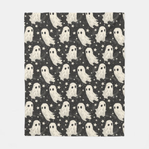 Vintage Halloween Spooky Ghosts & Stars Pattern Fleece Blanket