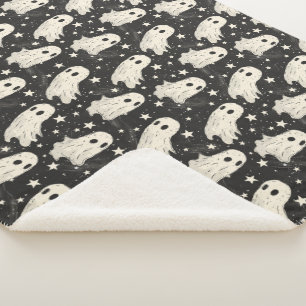 Vintage Halloween Spooky Ghosts & Stars Pattern Sherpa Blanket