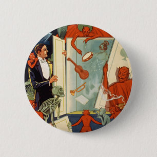 Vintage Halloween, Spooky Magic Act with Magician 2 Inch Round Button