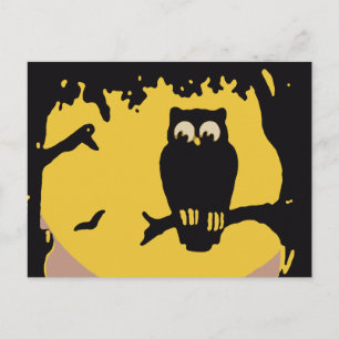 Vintage Halloween, Spooky Owl in Tree with Moon Postcard