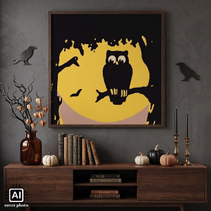 Vintage Halloween, Spooky Owl in Tree with Moon Poster