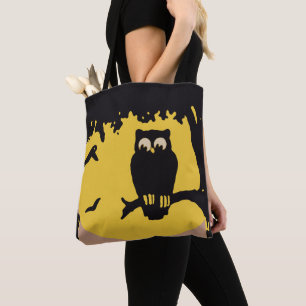 Vintage Halloween, Spooky Owl in Tree with Moon Tote Bag