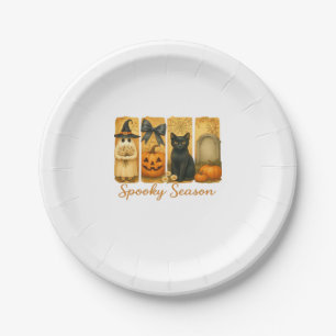 Vintage Halloween Spooky Season, cute ghost floral Paper Plate