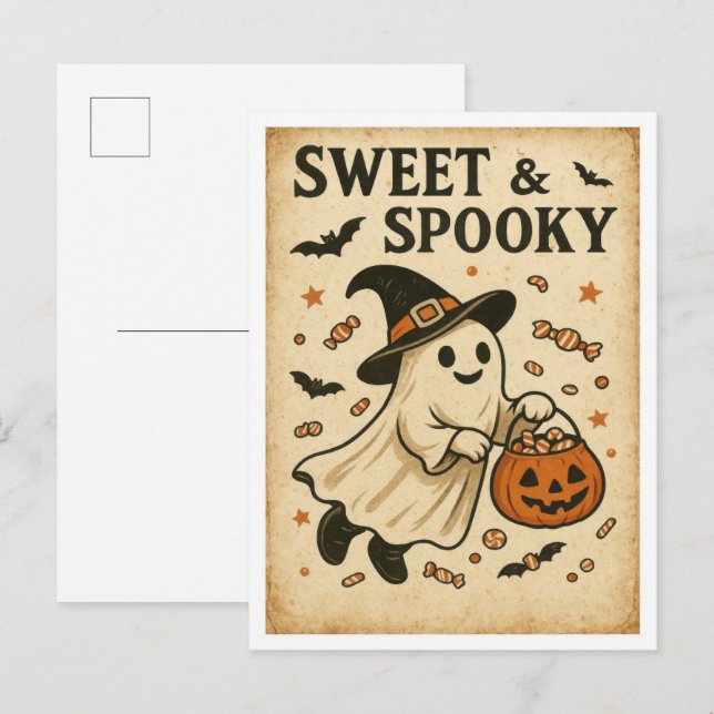 Vintage Halloween Sweet & Spooky Postcard (Front/Back)