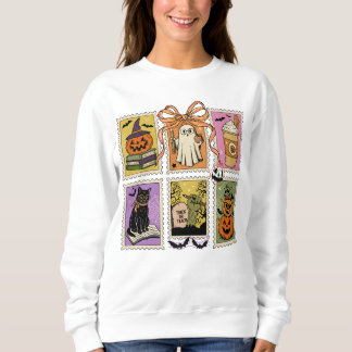 Vintage Halloween Teacher Ghost Pumpkin Black Cat Sweatshirt