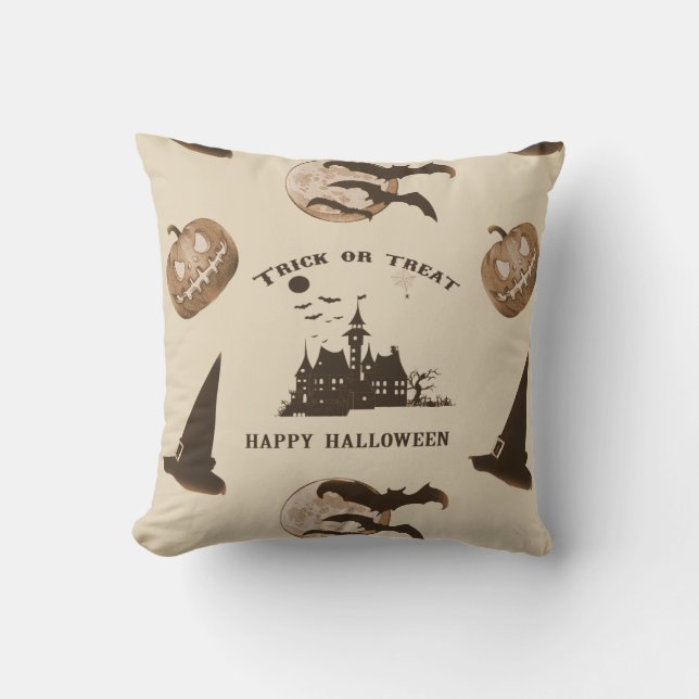 Vintage Halloween Throw Pillow (Front)