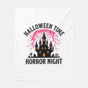 Vintage Halloween Time Horror Night Haunted Castle Fleece Blanket