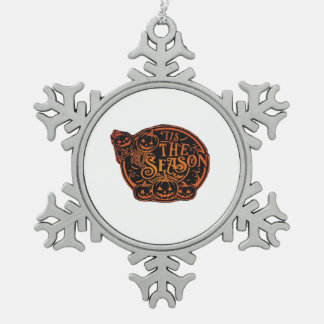 Vintage Halloween Tis The Season Skeleton Design - Snowflake Pewter Christmas Ornament