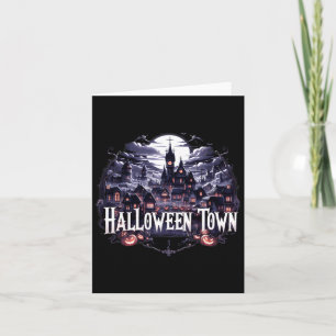 Vintage Halloween Town Skeleton Ghost Pumpkin Hall Card