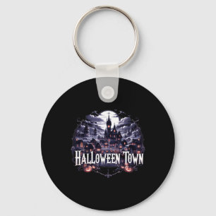 Vintage Halloween Town Skeleton Ghost Pumpkin Hall Keychain