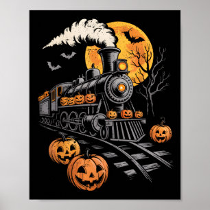 Vintage Halloween Train Jack O Lantern Pumpkin Men Poster
