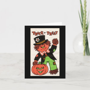Vintage Halloween Trick Or Treat Scarecrow Card
