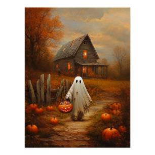 Vintage Halloween Trick-or-Treating Ghost Poster