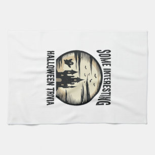 Vintage Halloween Trivia Ghost Moon Shirt Design_1 Kitchen Towel