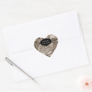 Vintage Halloween Victorian Gothic Rose in Sepia Heart Sticker