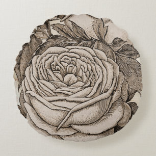 Vintage Halloween Victorian Gothic Rose in Sepia Round Pillow