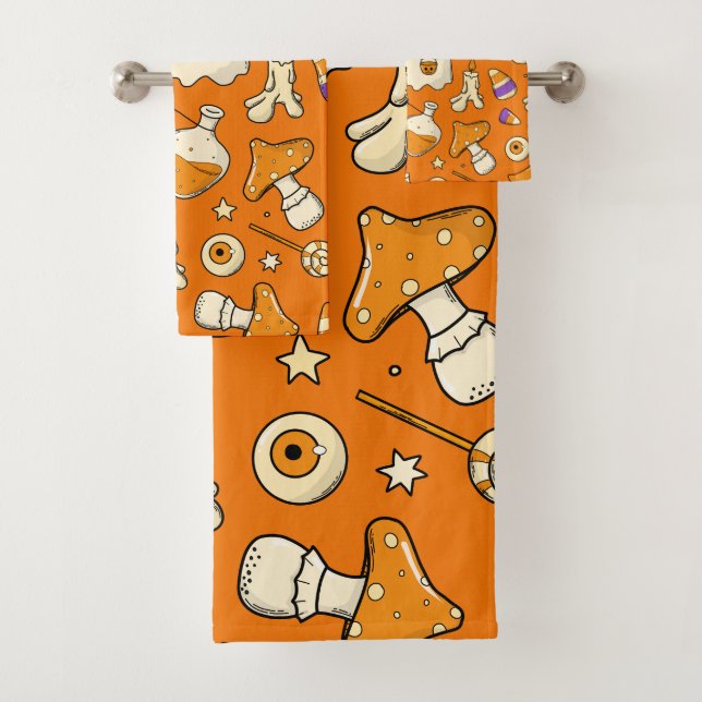Vintage Halloween Whimsical Cute Ghost  Bath Towel Set (Insitu)