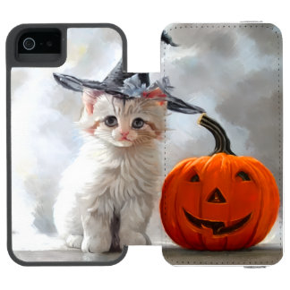 Vintage Halloween White Kitten and Jack-o'-lantern Incipio Watson™ iPhone 5 Wallet Case