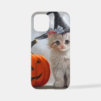 Vintage Halloween White Kitten and Jack-o'-lantern iPhone 12 Mini Case