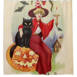 Vintage Halloween Witch and Black Cat