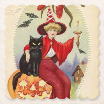 Vintage Halloween Witch and Black Cat