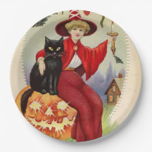 Vintage Halloween Witch and Black Cat