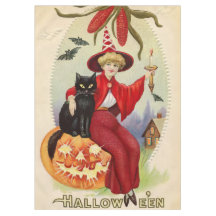 Vintage Halloween Witch and Black Cat