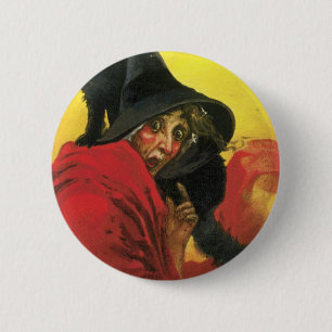 Vintage Halloween Witch and Cat 2 Inch Round Button