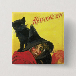Vintage Halloween Witch and Cat 2 Inch Square Button