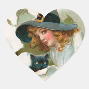 Vintage Halloween Witch and Kitty Stickers