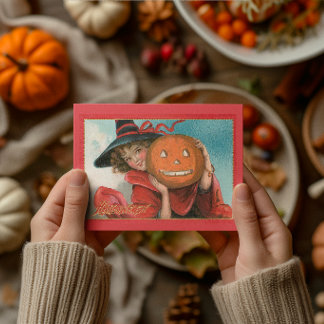 Vintage Halloween Witch And Pumpkin Card