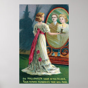 Vintage Halloween witch and woman party poster