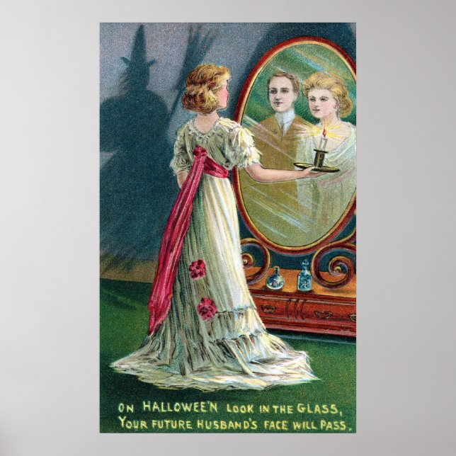 Vintage Halloween witch and woman party poster (Front)