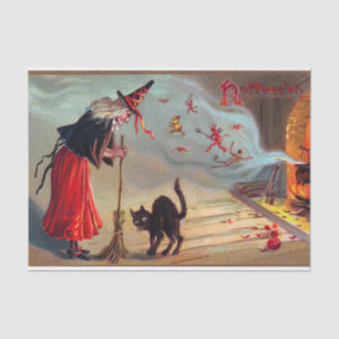 Vintage Halloween witch black cat party tissue Tissue Paper