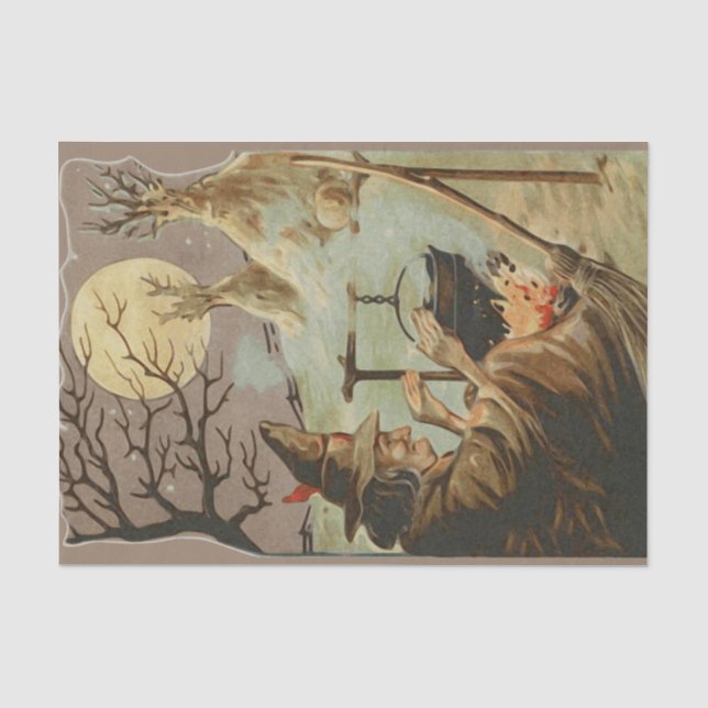 Vintage Halloween Witch Brew in Cauldron Tissue Paper (Front)