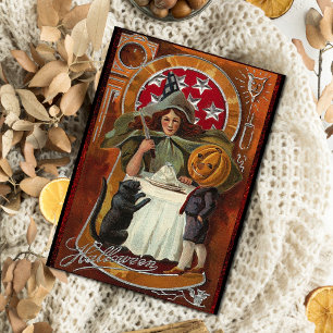 Vintage Halloween Witch Casting Spell with Wand