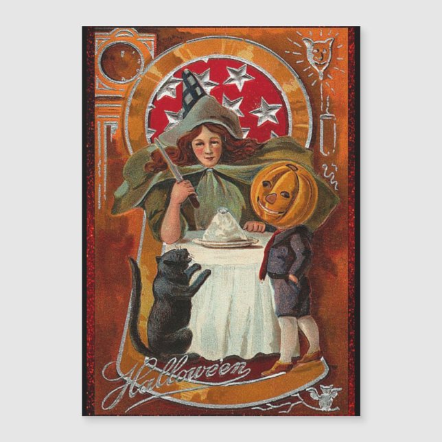 Vintage Halloween Witch Casting Spell with Wand  (Front)