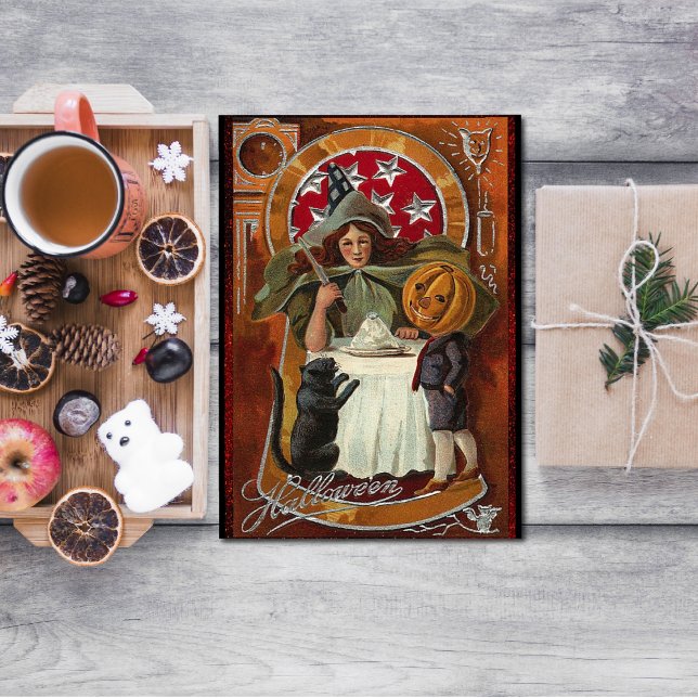 Vintage Halloween Witch Casting Spell with Wand Invitation (Creator Uploaded)