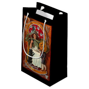 Vintage Halloween Witch Casting Spell with Wand Small Gift Bag