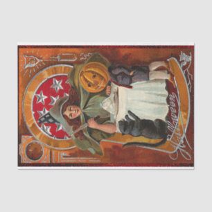 Vintage Halloween Witch Casting Spell with Wand Tissue Paper