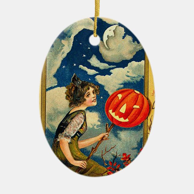 Vintage Halloween Witch Ceramic Ornament (Front)