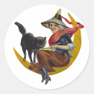 Vintage Halloween Witch Classic Round Sticker