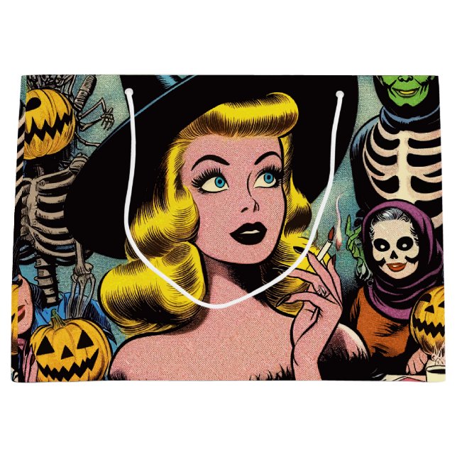 Vintage Halloween Witch Comics Large Gift Bag (Front)