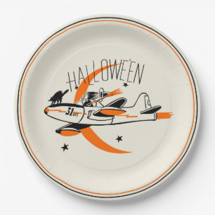 Vintage Halloween Witch Flying A Plane Paper Plate