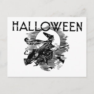 Vintage Halloween Witch Flying on Broomstick Postcard