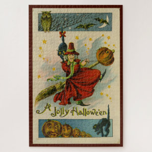 Vintage Halloween Witch Jigsaw Puzzle