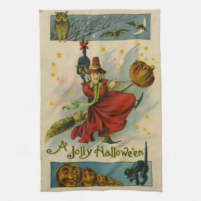 Vintage Halloween Witch  Kitchen Towel (Vertical)